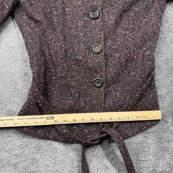 Lafayette 148 New York Tweed Wool Blend Blazer Size 4 Waist Tie Speckled Knit - Picture 5 of 10